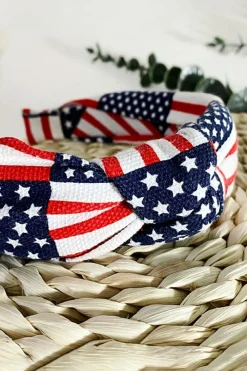 Discount Dear-Lover Flag Day Knotted Headband Navy Blue