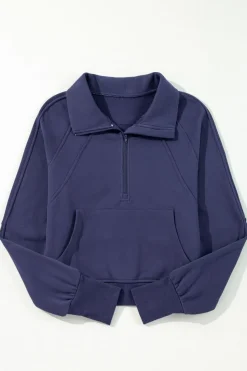 Best Dear-Lover Fleece Lined Zip Up Stand Collar Thumbhole Sleeve Sweatshirt Navy Blue
