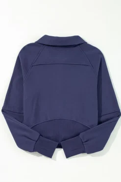 Best Dear-Lover Fleece Lined Zip Up Stand Collar Thumbhole Sleeve Sweatshirt Navy Blue