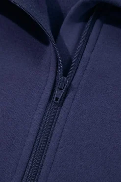 Best Dear-Lover Fleece Lined Zip Up Stand Collar Thumbhole Sleeve Sweatshirt Navy Blue