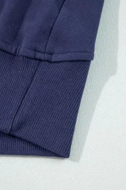 Best Dear-Lover Fleece Lined Zip Up Stand Collar Thumbhole Sleeve Sweatshirt Navy Blue