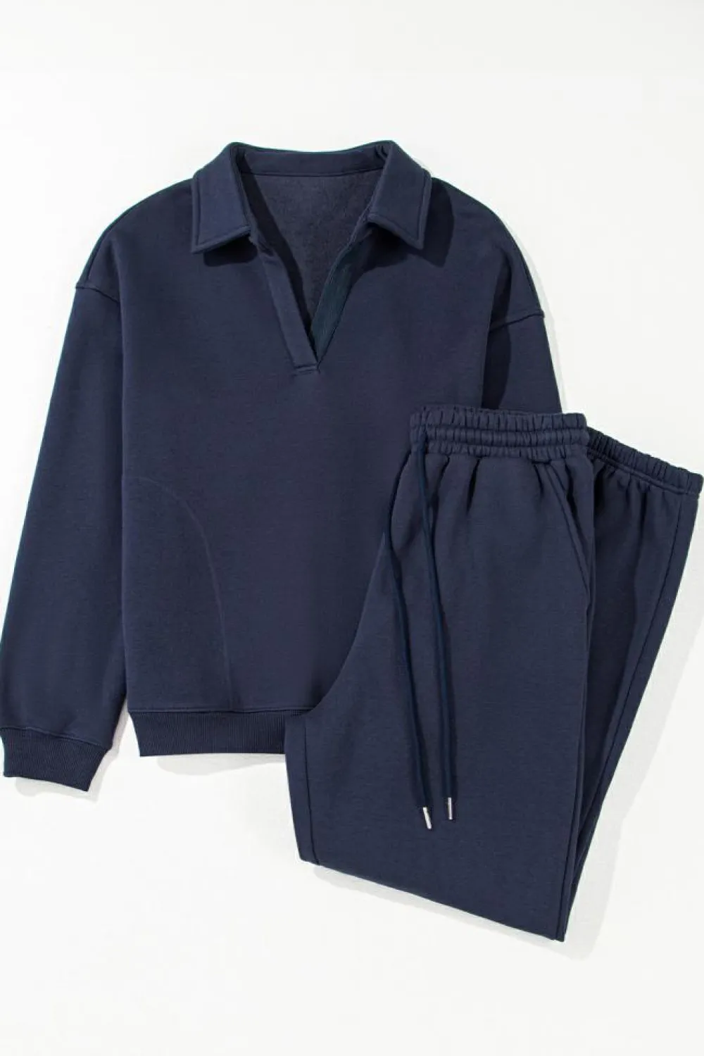 Outlet Dear-Lover Fold Down Collar Pullover and Joggers Tracksuit Navy Blue