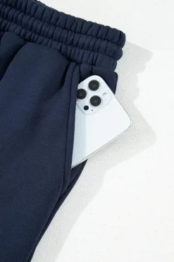 Outlet Dear-Lover Fold Down Collar Pullover and Joggers Tracksuit Navy Blue