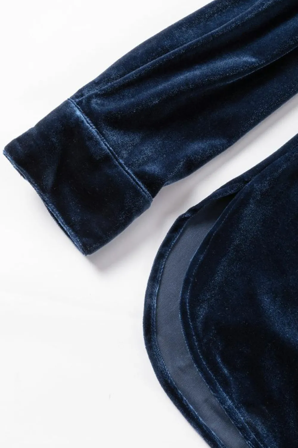 Hot Dear-Lover Frilled Neck Buttoned Front Velvet Top Navy Blue