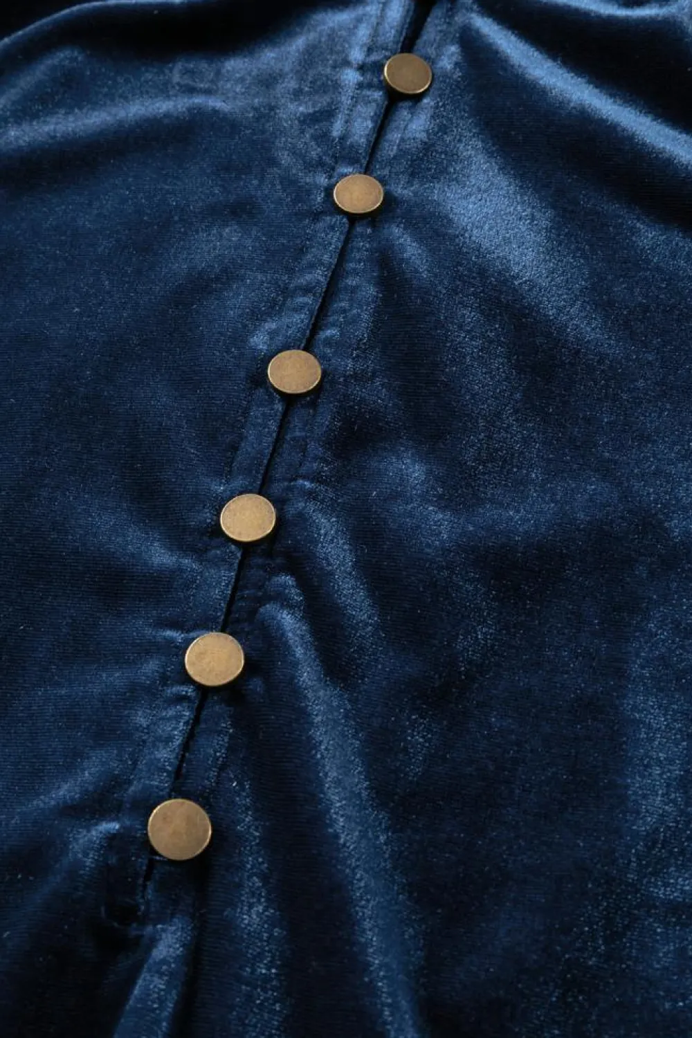 Hot Dear-Lover Frilled Neck Buttoned Front Velvet Top Navy Blue