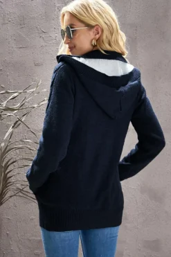 Best Dear-Lover Long Sleeve Button-up Hooded Cardigans Navy Blue