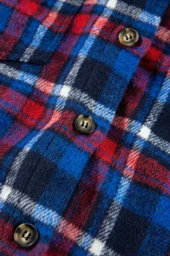 Clearance Dear-Lover Plaid Flap Pocket Button Up Shacket Navy Blue