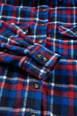 Clearance Dear-Lover Plaid Flap Pocket Button Up Shacket Navy Blue