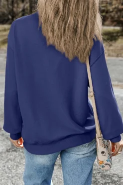 New Dear-Lover Plain Drop Shoulder Crewneck Pullover Sweatshirt Navy Blue