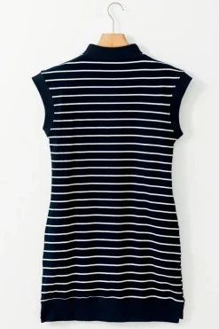 Hot Dear-Lover Quarter Zip Collared Cap Sleeve Mini Dress Navy Blue