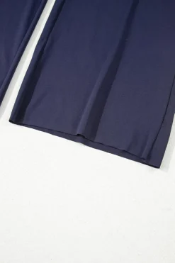 Hot Dear-Lover Raw Hem Loose Tee and Wide Leg Pants Set Navy Blue