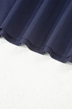 Hot Dear-Lover Raw Hem Loose Tee and Wide Leg Pants Set Navy Blue