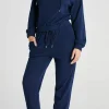 Best Dear-Lover Ribbed Knit Cropped Hoodie and Drawstring Joggers Set Navy Blue