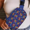 Fashion Dear-Lover Rugby Football Flower Print Zipped Inclined Shoulder Bag Navy Blue