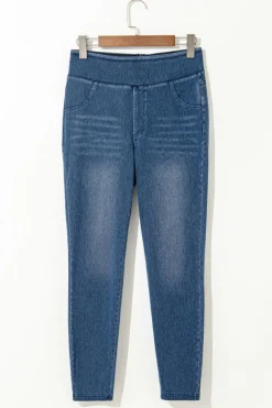 Outlet Dear-Lover Skinny Elastic Waist Ankle Length Mid Waist Jeggings with Pockets Navy Blue