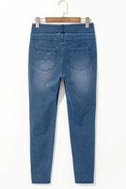 Outlet Dear-Lover Skinny Elastic Waist Ankle Length Mid Waist Jeggings with Pockets Navy Blue