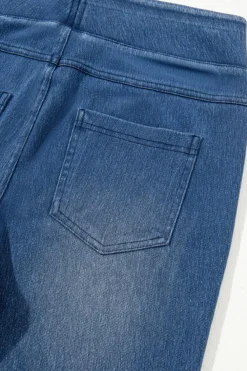 Outlet Dear-Lover Skinny Elastic Waist Ankle Length Mid Waist Jeggings with Pockets Navy Blue