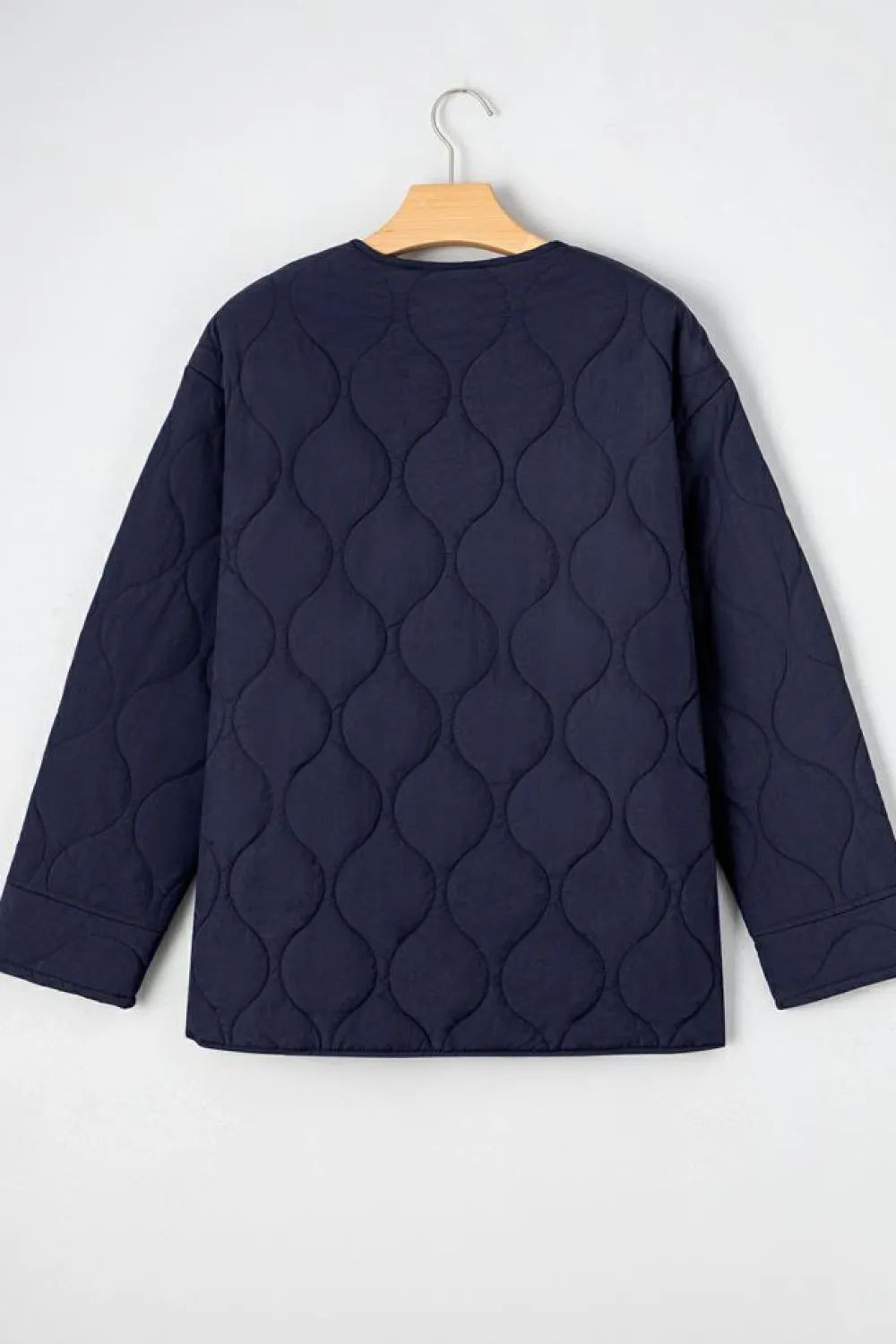 Fashion Dear-Lover Snap Button Quilted Puffer Jacket Navy Blue