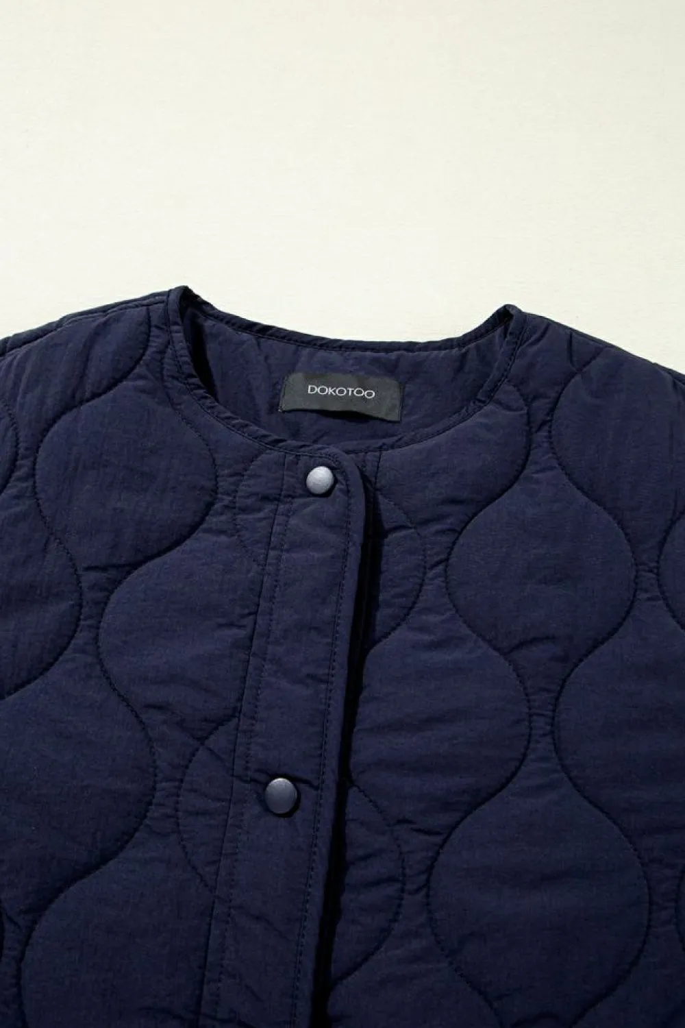 Fashion Dear-Lover Snap Button Quilted Puffer Jacket Navy Blue