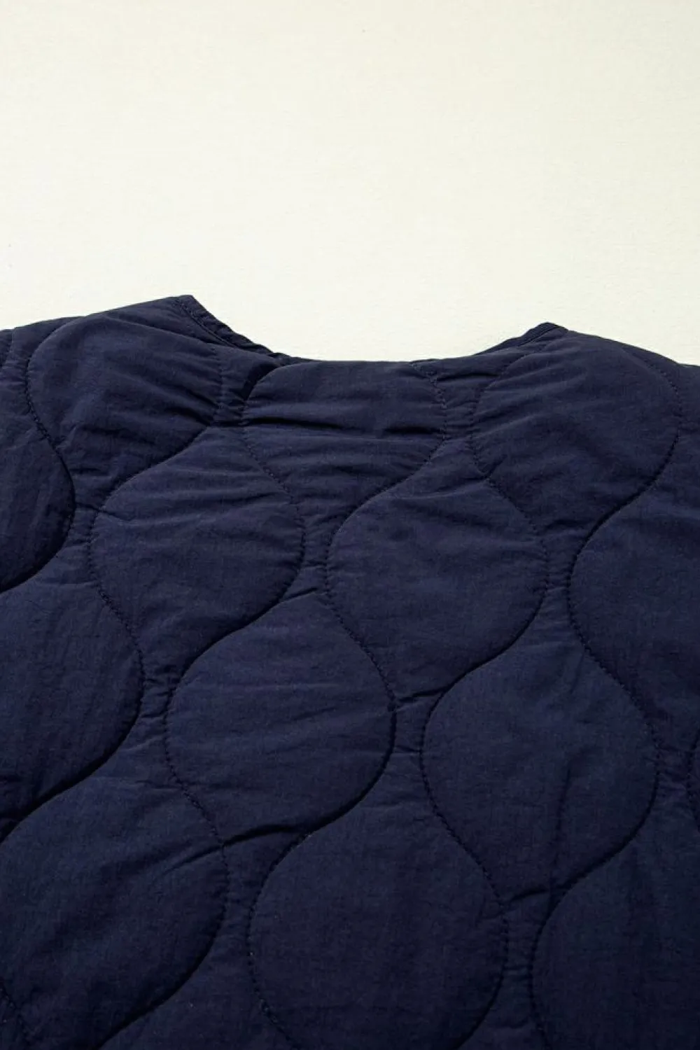 Fashion Dear-Lover Snap Button Quilted Puffer Jacket Navy Blue