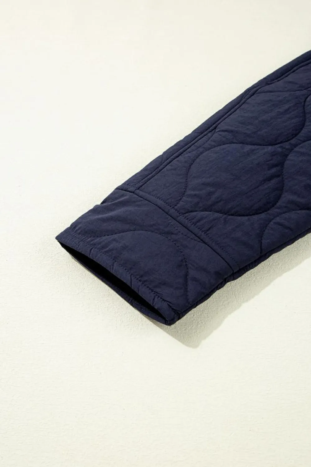 Fashion Dear-Lover Snap Button Quilted Puffer Jacket Navy Blue