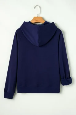 Discount Dear-Lover Solid Color Fleece Lined Zip up Hoodie Navy Blue