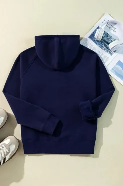 Discount Dear-Lover Solid Color Fleece Lined Zip up Hoodie Navy Blue