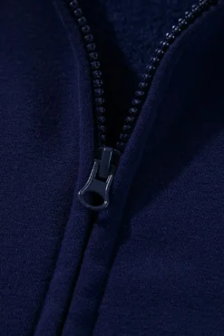 Discount Dear-Lover Solid Color Fleece Lined Zip up Hoodie Navy Blue
