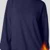 Discount Dear-Lover Solid Fleece Lined Drop Shoulder High Low Sweatshirt Navy Blue
