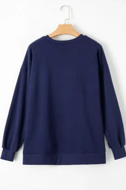 Discount Dear-Lover Solid Fleece Lined Drop Shoulder High Low Sweatshirt Navy Blue