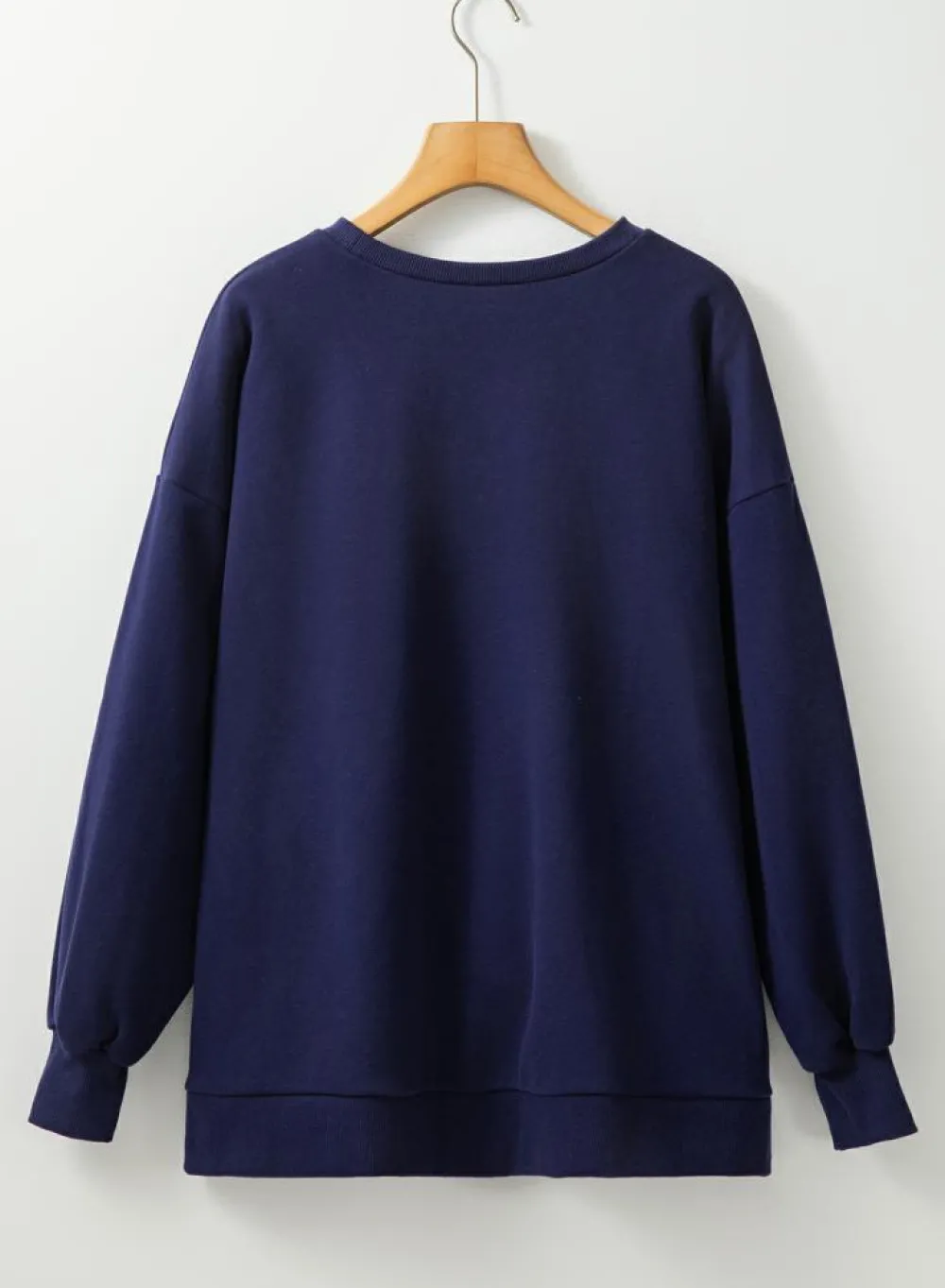 Discount Dear-Lover Solid Fleece Lined Drop Shoulder High Low Sweatshirt Navy Blue