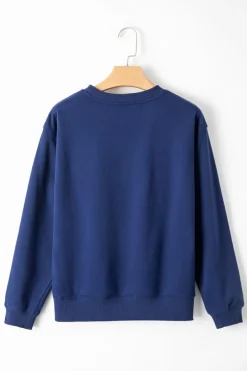 New Dear-Lover Solid Fleece Lined Drop Shoulder Terry Sweatshirt Navy Blue