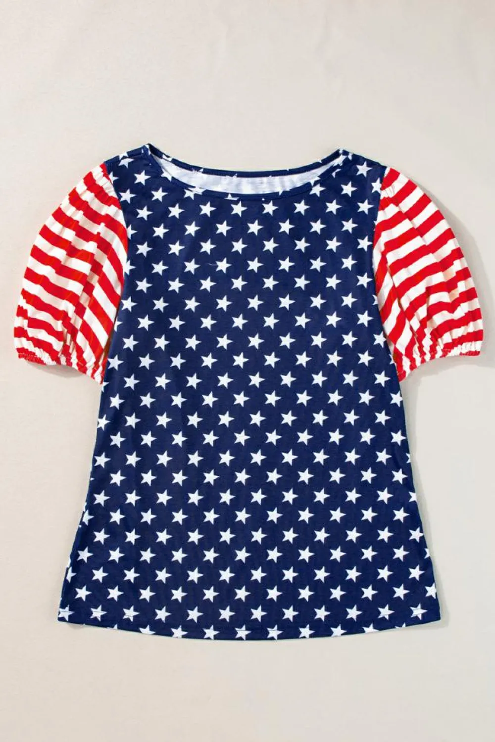New Dear-Lover 4th Of July Stars Stripes Puff Sleeve T Shirt Navy Blue