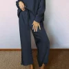 Hot Dear-Lover Ultra Loose Textured 2pcs Slouchy Outfit Navy Blue