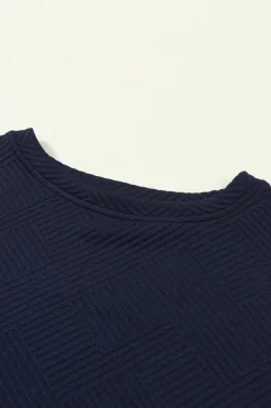 Hot Dear-Lover Ultra Loose Textured 2pcs Slouchy Outfit Navy Blue