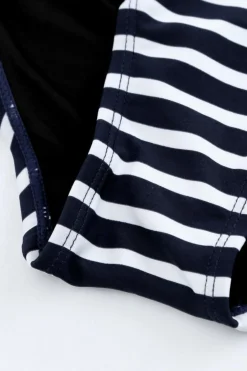 Hot Dear-Lover Navy Layered-Style Striped Tankini with Triangular Briefs Navy Blue