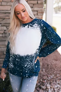 Clearance Dear-Lover Navy Tie-dyed Crew Neck Pullover Sweatshirt Blue