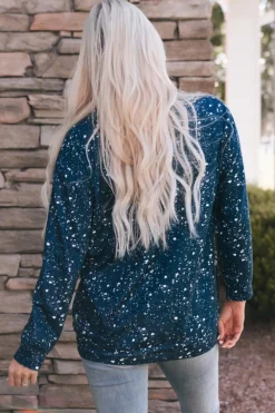 Clearance Dear-Lover Navy Tie-dyed Crew Neck Pullover Sweatshirt Blue