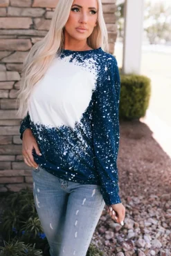Clearance Dear-Lover Navy Tie-dyed Crew Neck Pullover Sweatshirt Blue