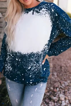 Clearance Dear-Lover Navy Tie-dyed Crew Neck Pullover Sweatshirt Blue