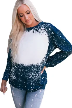Clearance Dear-Lover Navy Tie-dyed Crew Neck Pullover Sweatshirt Blue