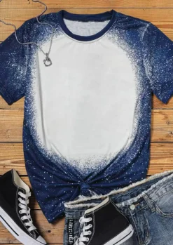 Online Dear-Lover Navy Tie-dyed Round Neck Short Sleeve T-shirt Blue