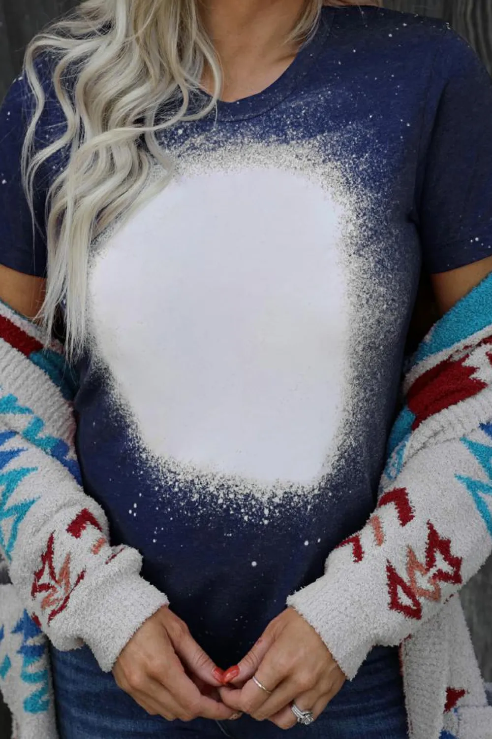 Online Dear-Lover Navy Tie-dyed Round Neck Short Sleeve T-shirt Blue