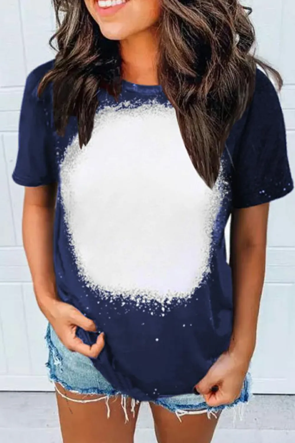 Online Dear-Lover Navy Tie-dyed Round Neck Short Sleeve T-shirt Blue