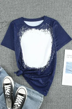 Online Dear-Lover Navy Tie-dyed Round Neck Short Sleeve T-shirt Blue