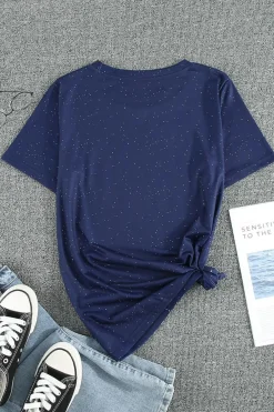 Online Dear-Lover Navy Tie-dyed Round Neck Short Sleeve T-shirt Blue