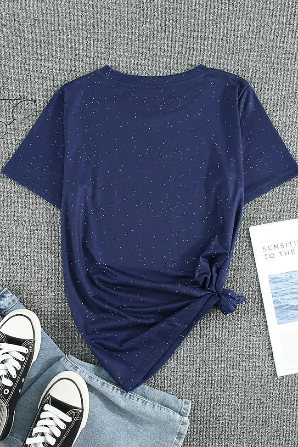 Online Dear-Lover Navy Tie-dyed Round Neck Short Sleeve T-shirt Blue