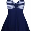 Outlet Dear-Lover Navy White Stripes One-piece Swimdress Blue white stripes