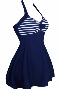 Outlet Dear-Lover Navy White Stripes One-piece Swimdress Blue white stripes