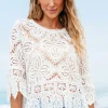 Best Dear-Lover Bohemian Macrame Lace Crochet Half Sleeve Blouse Oatmeal